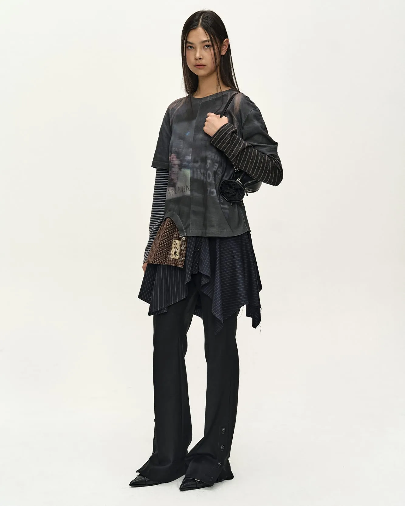 MIXED STRIPE SLEEVE LAYERED TOP (CHARCOAL) sold by Andersson Bell product image thumbnail 4