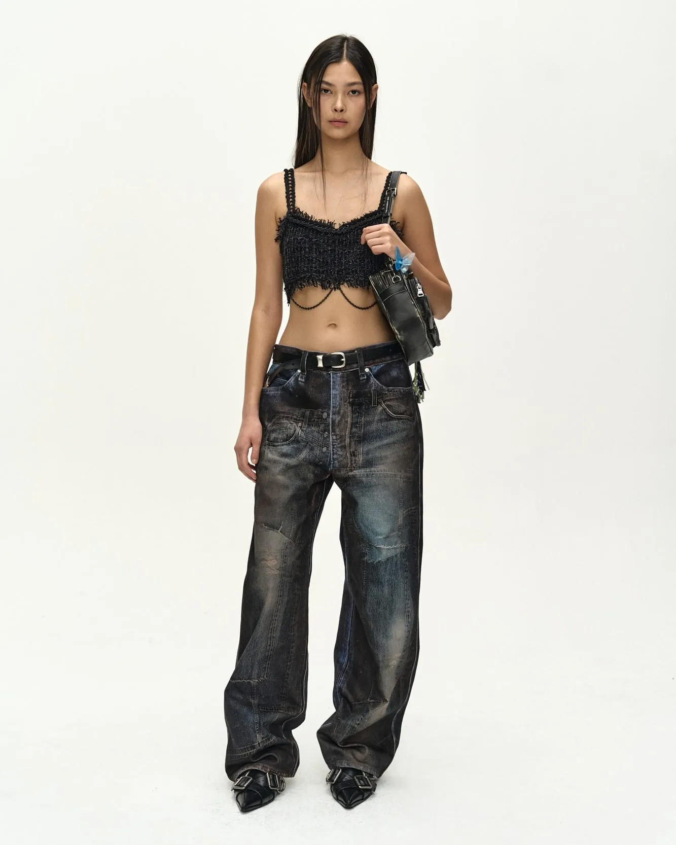 RAW CHAIN-EDGE TWEED BRALETTE (BLACK) sold by Andersson Bell