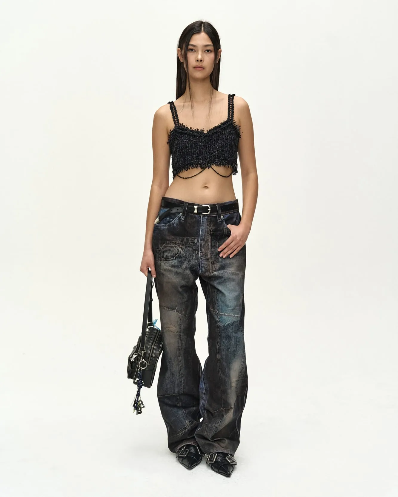 RAW CHAIN-EDGE TWEED BRALETTE (BLACK) sold by Andersson Bell product image thumbnail 4