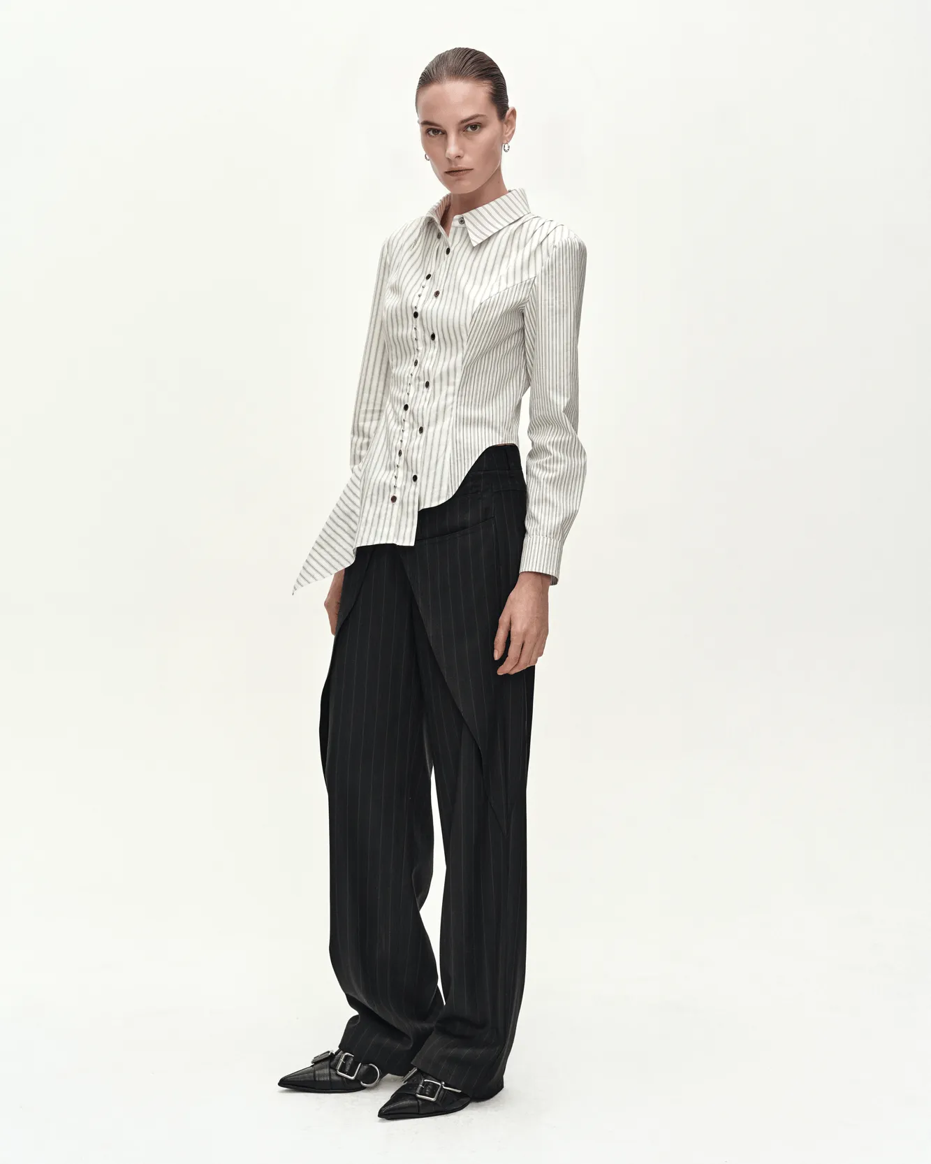 ASYMMETRIC STUDDED STRIPE SHIRT (WHITE) sold by Andersson Bell product image thumbnail 4