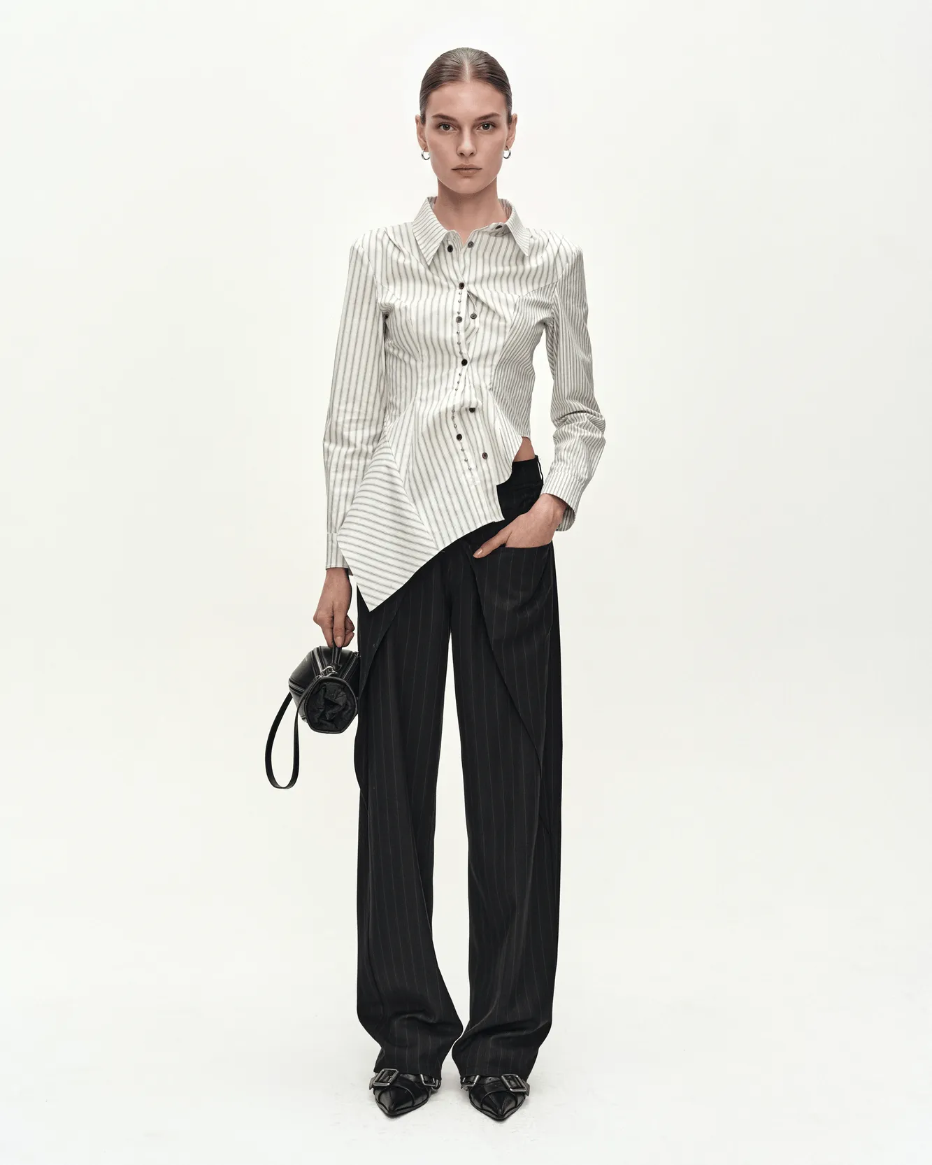 ASYMMETRIC STUDDED STRIPE SHIRT (WHITE) sold by Andersson Bell