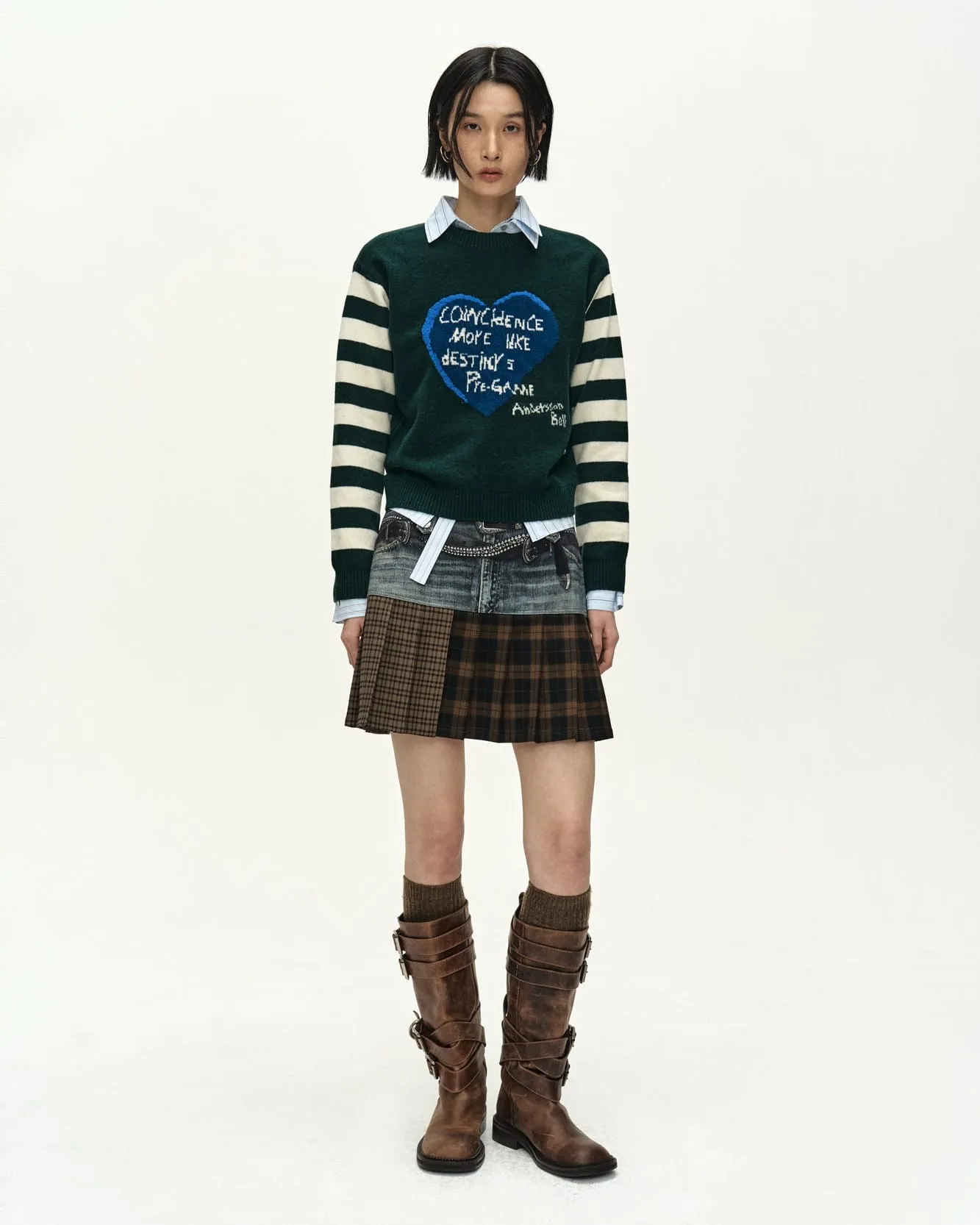 DOUBLE BELT PRINTED MINI SKIRT (BLUE) sold by Andersson Bell