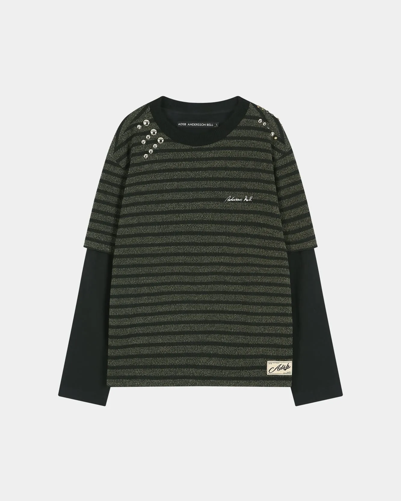 UNISEX STUDDED STRIPE LAYERED SWEATER (BLACK) sold by Andersson Bell product image thumbnail 2