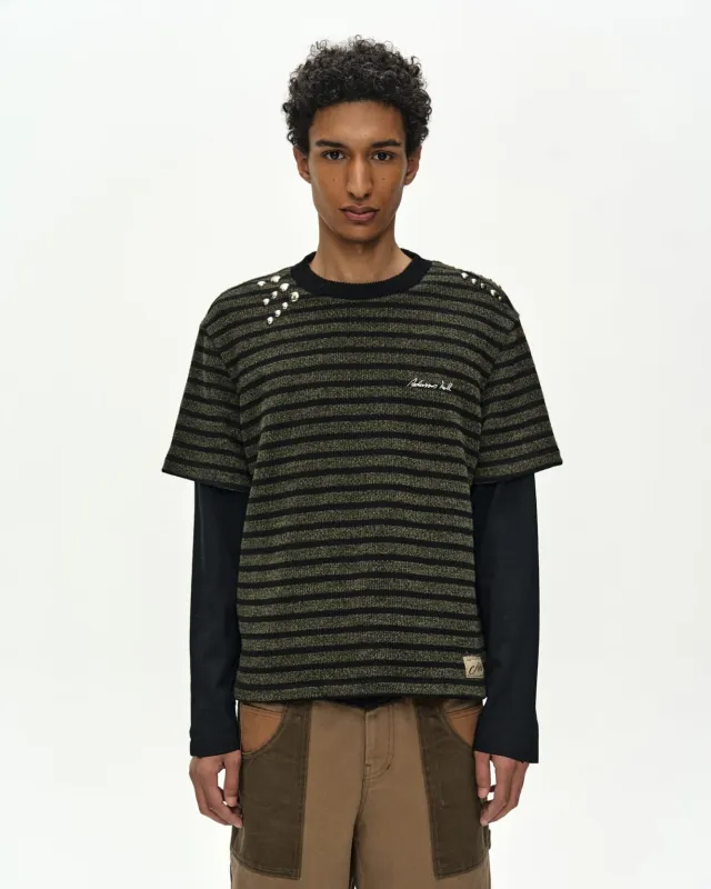 UNISEX STUDDED STRIPE LAYERED SWEATER (BLACK) made by Andersson Bell