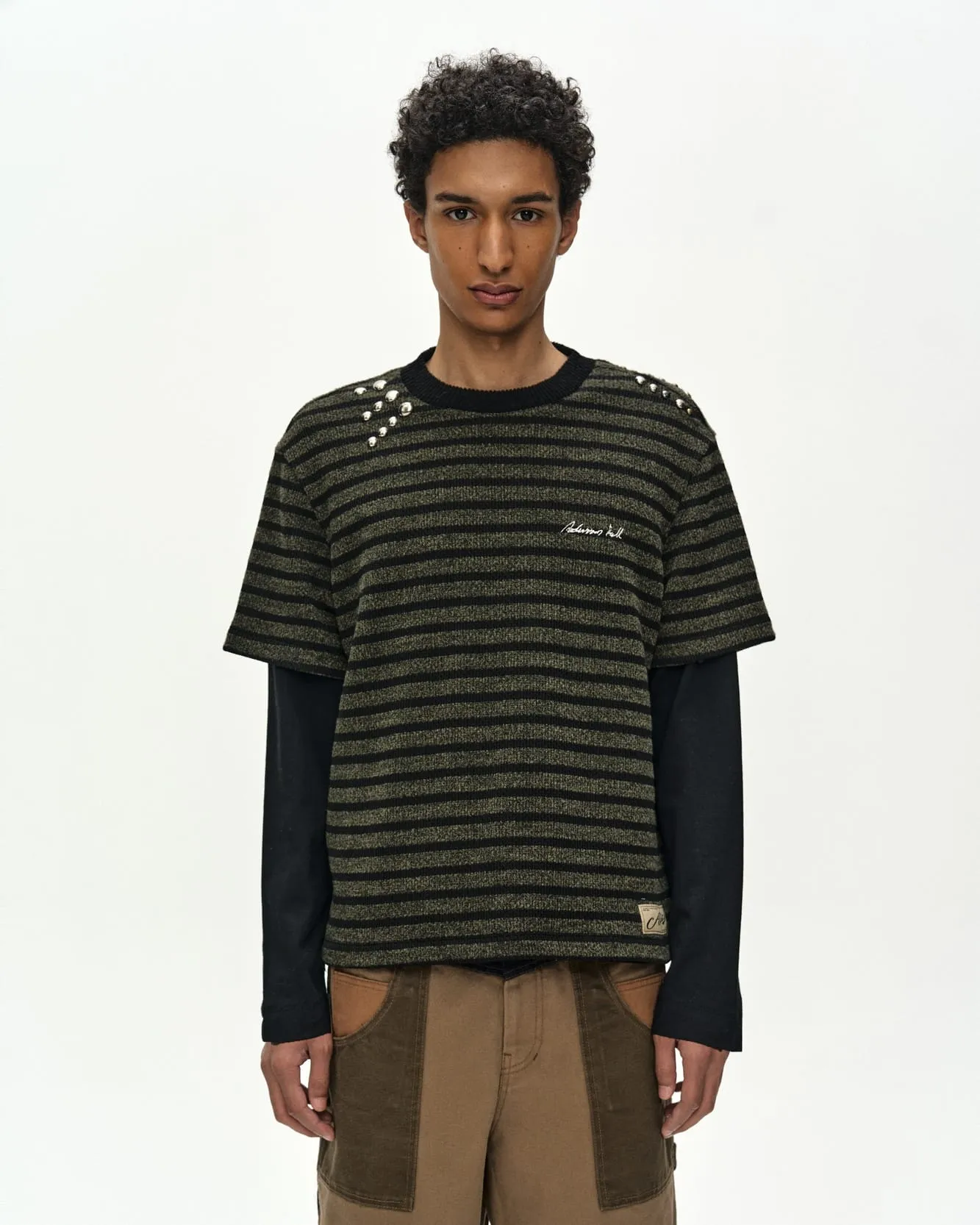 UNISEX STUDDED STRIPE LAYERED SWEATER (BLACK) sold by Andersson Bell