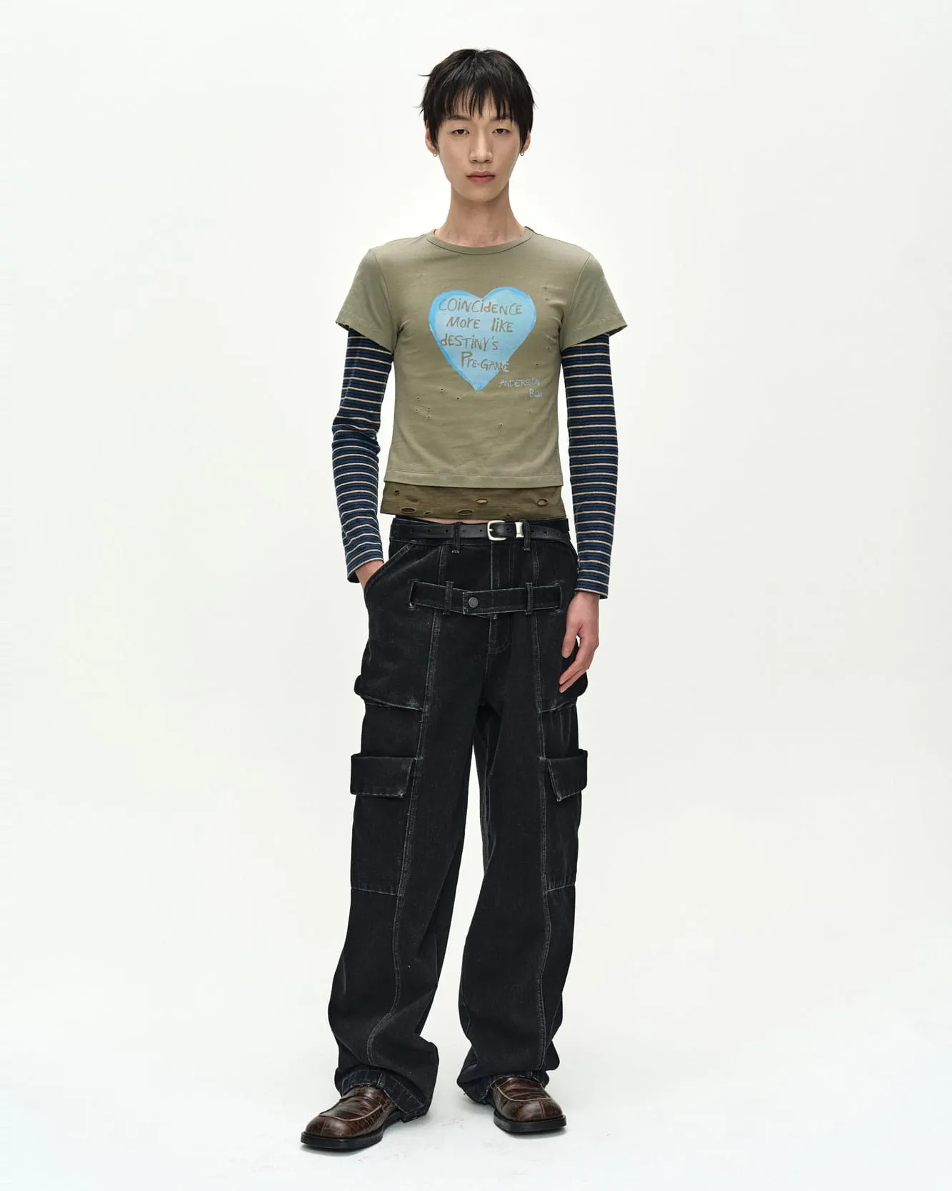 LAYERED HEART MESSAGE LONG SLEEVE T-SHIRT (KHAKI) sold by Andersson Bell product image thumbnail 4
