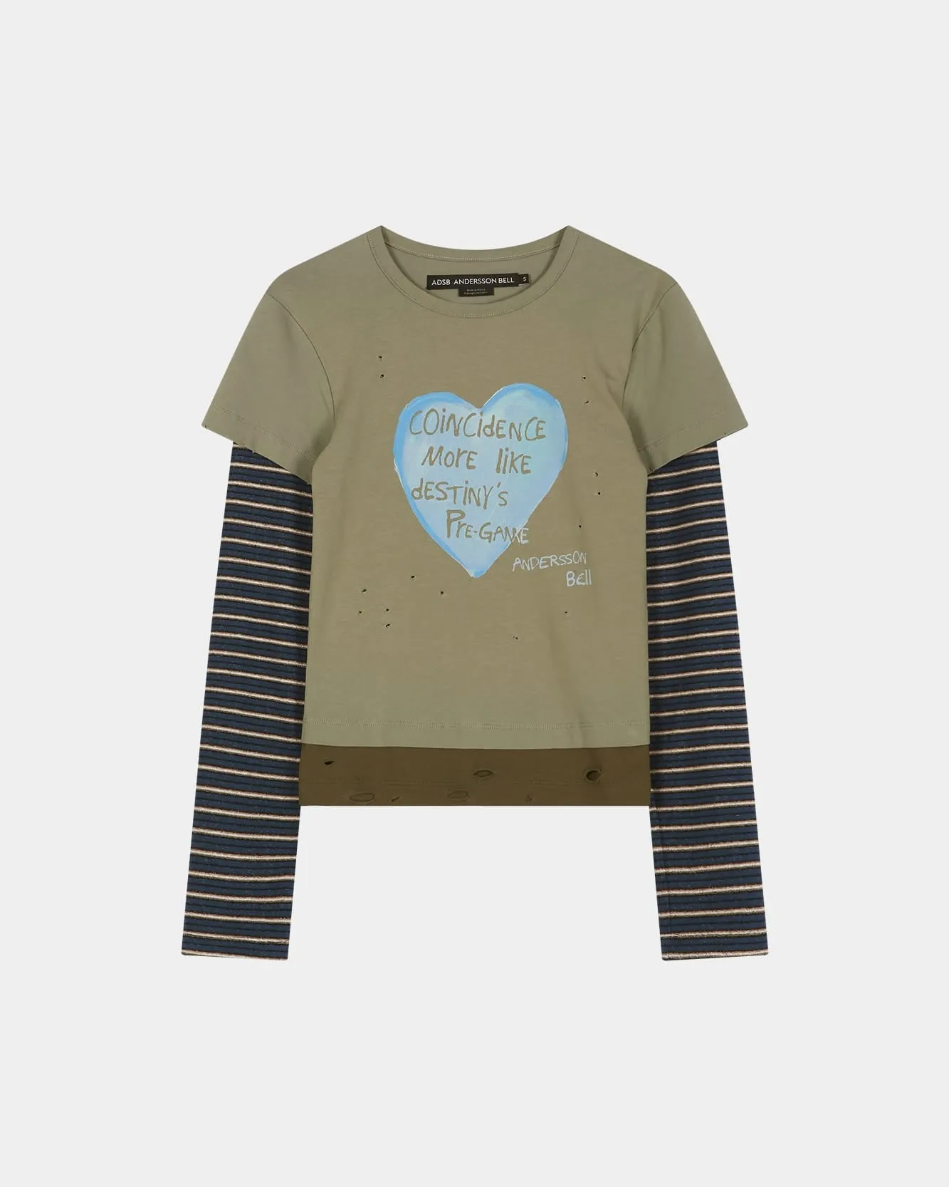 LAYERED HEART MESSAGE LONG SLEEVE T-SHIRT (KHAKI) sold by Andersson Bell product image thumbnail 2