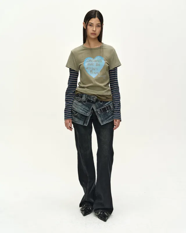 LAYERED HEART MESSAGE LONG SLEEVE T-SHIRT (KHAKI) made by Andersson Bell
