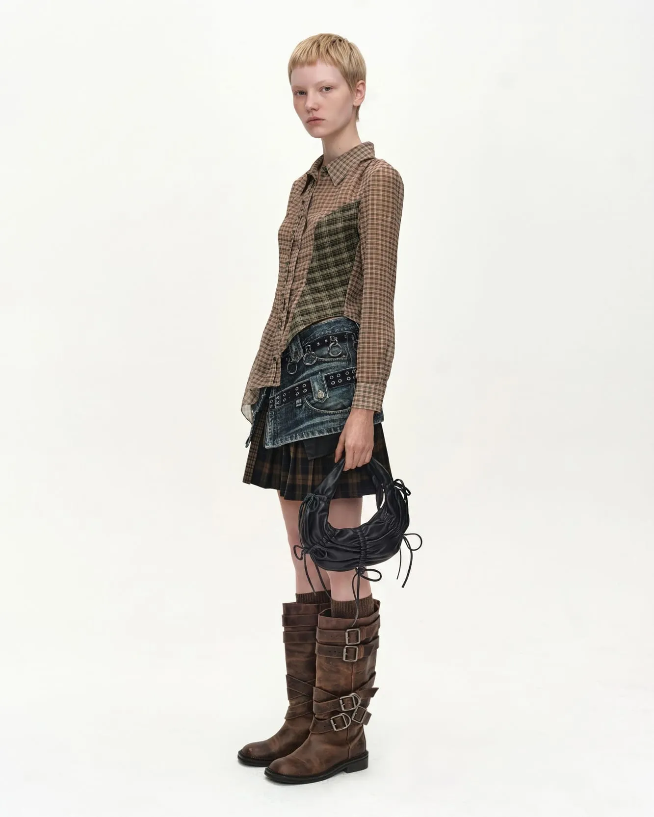 ASYMMETRIC STUDDED MESH SHIRT (BROWN) sold by Andersson Bell product image thumbnail 4
