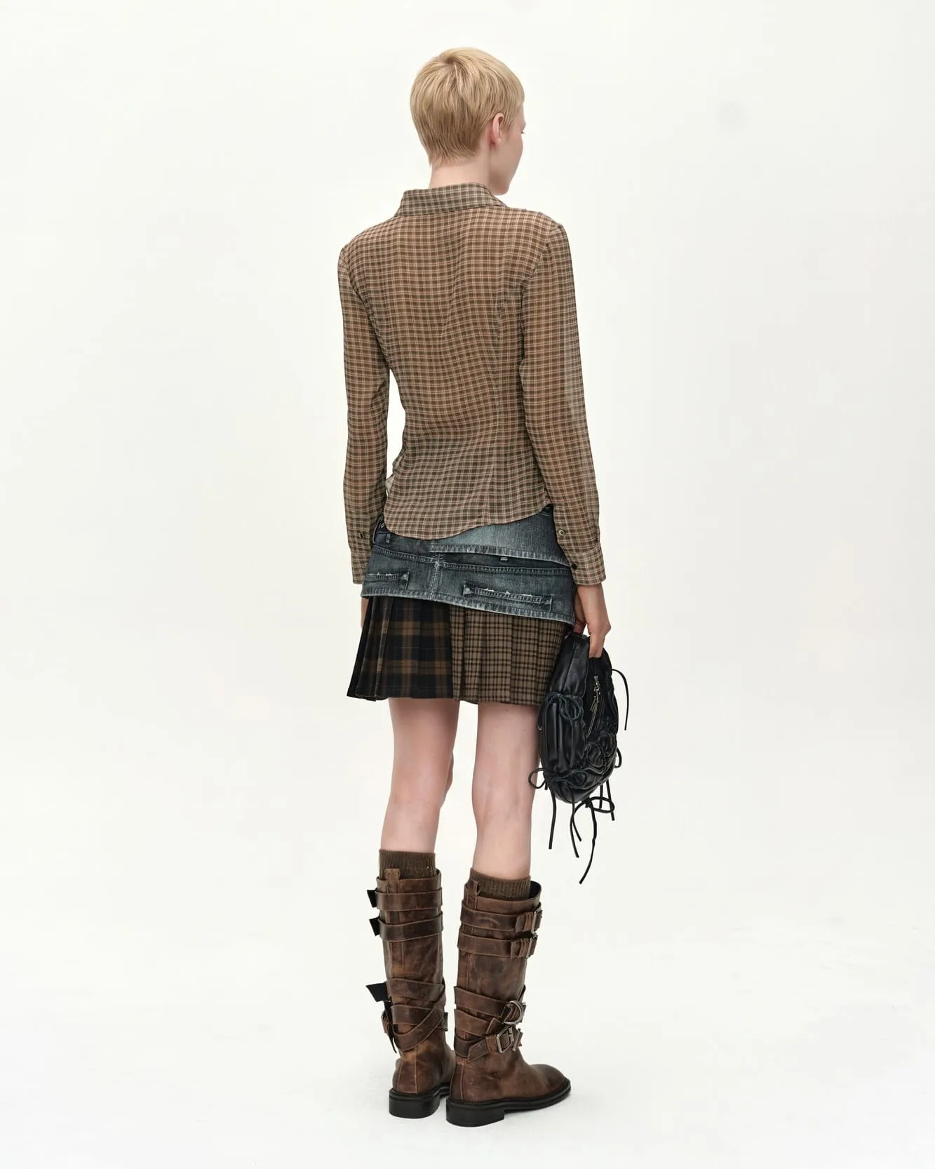 ASYMMETRIC STUDDED MESH SHIRT (BROWN) sold by Andersson Bell product image thumbnail 5