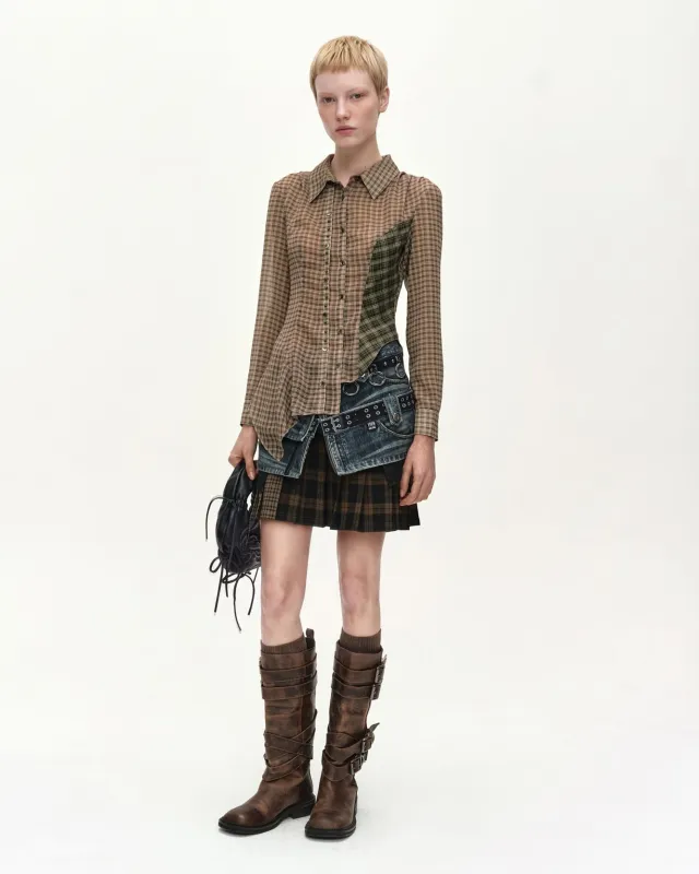 ASYMMETRIC STUDDED MESH SHIRT (BROWN) made by Andersson Bell