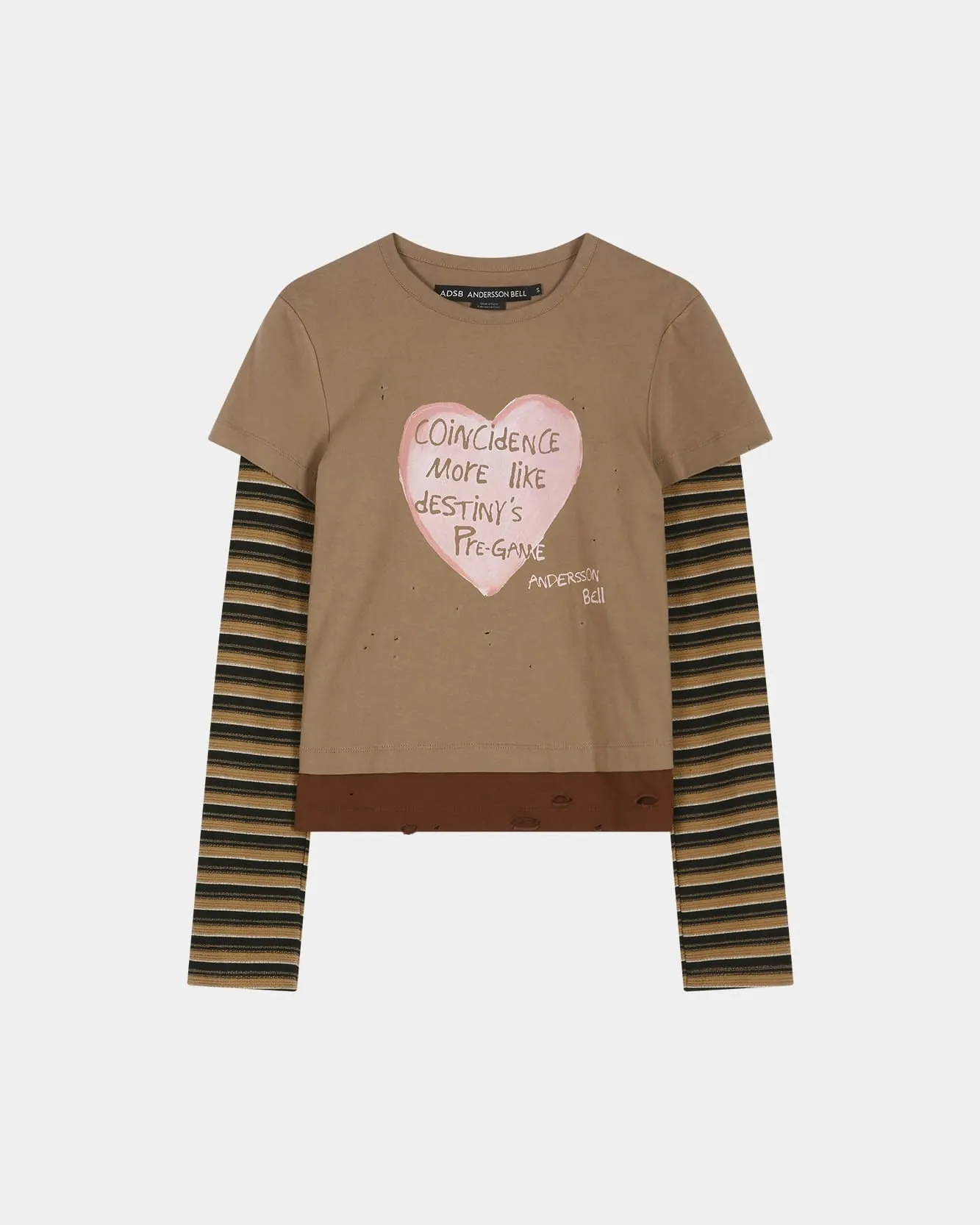 LAYERED HEART MESSAGE LONG SLEEVE T-SHIRT (BROWN) sold by Andersson Bell product image thumbnail 2