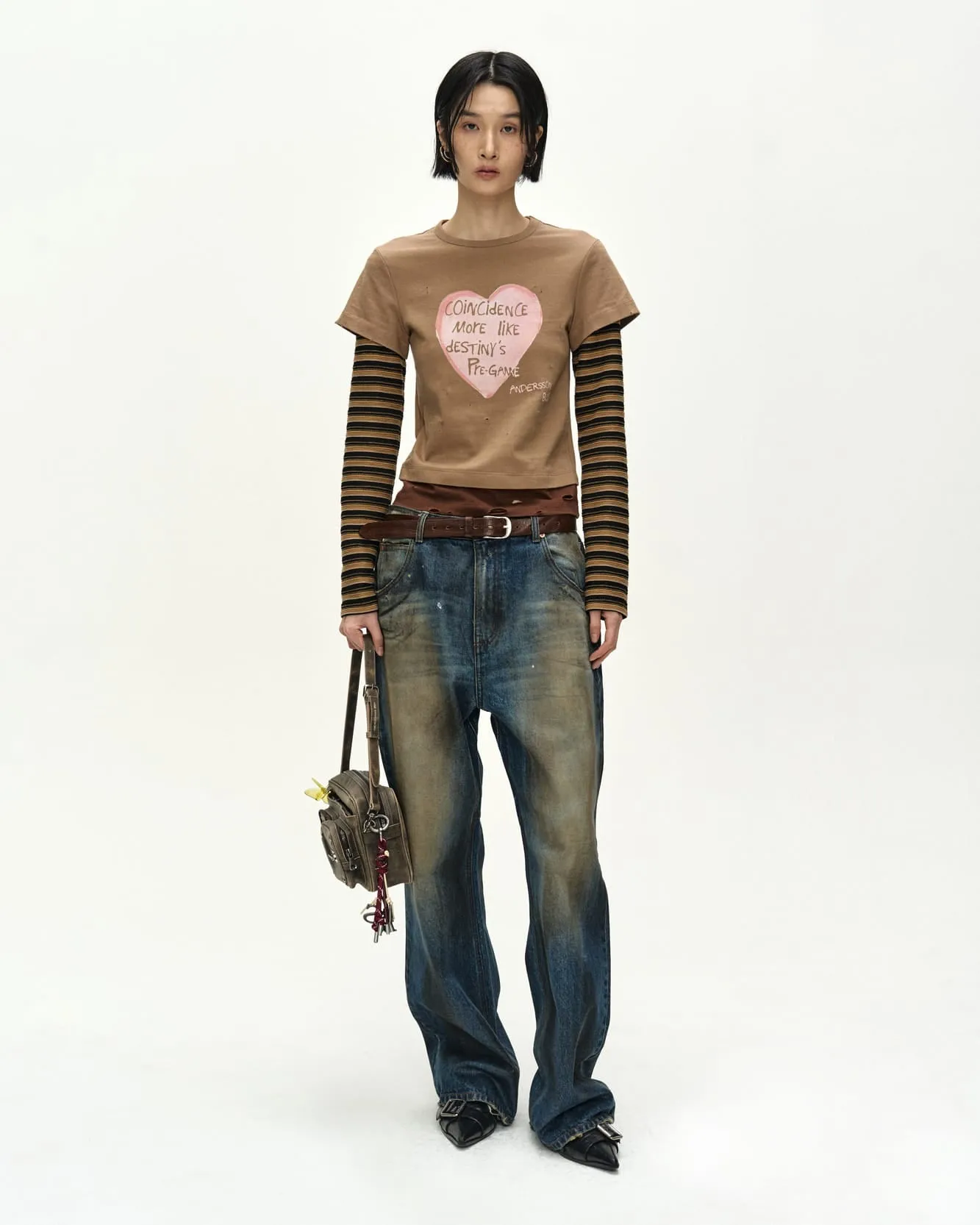 LAYERED HEART MESSAGE LONG SLEEVE T-SHIRT (BROWN) sold by Andersson Bell product image thumbnail 4