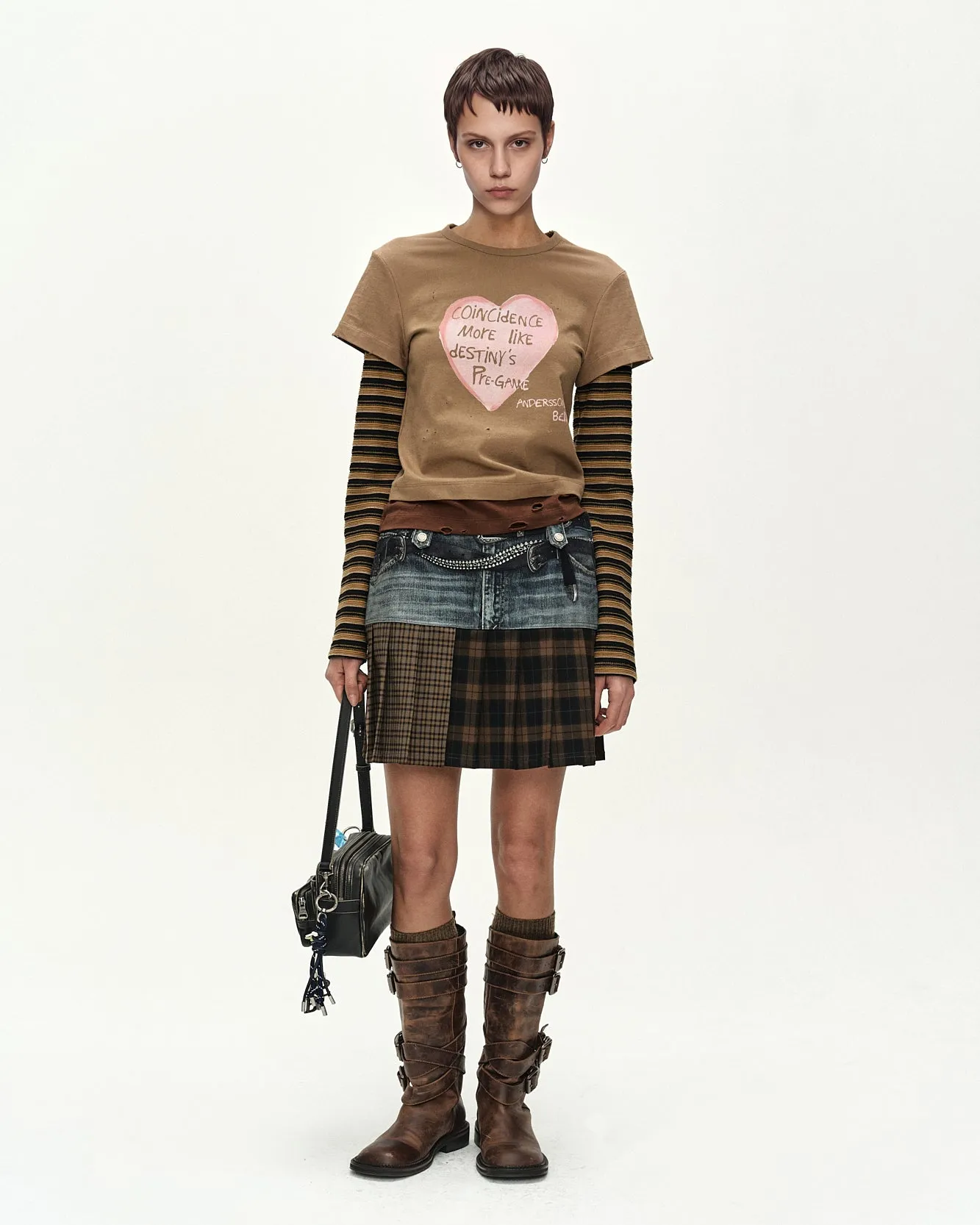 LAYERED HEART MESSAGE LONG SLEEVE T-SHIRT (BROWN) sold by Andersson Bell product image thumbnail 5