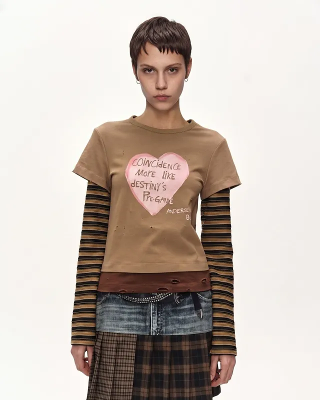 LAYERED HEART MESSAGE LONG SLEEVE T-SHIRT (BROWN) made by Andersson Bell