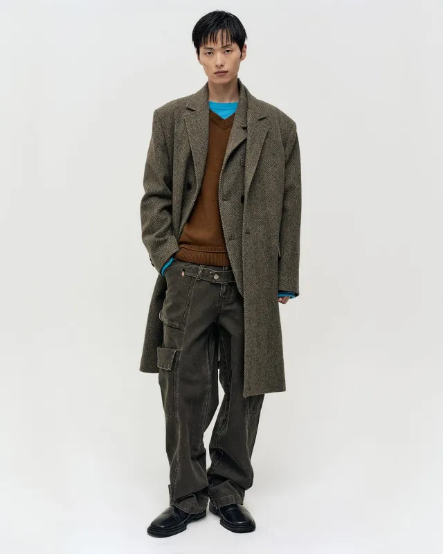 BELT LAYERED CARGO WIDE-LEG JEANS (KHAKI) made by Andersson Bell