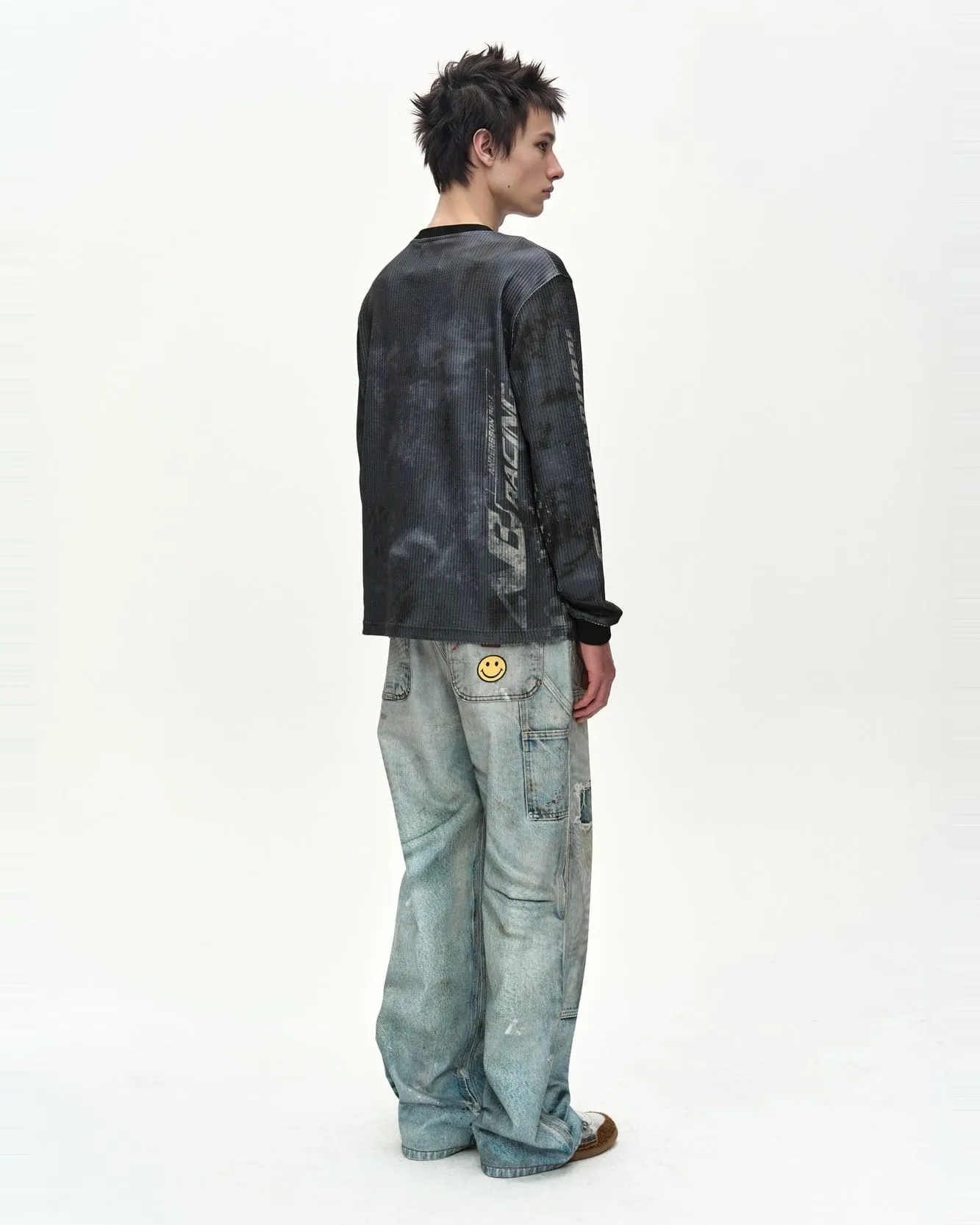 RACING PRINTED WAFFLE LONG SLEEVE T-SHIRT (BLACK) sold by Andersson Bell product image thumbnail 4
