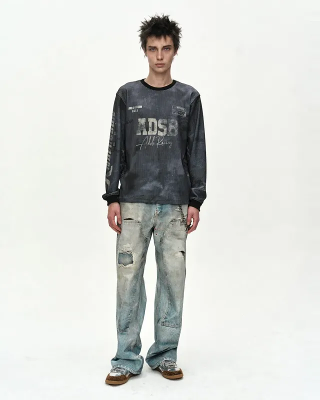 RACING PRINTED WAFFLE LONG SLEEVE T-SHIRT (BLACK) made by Andersson Bell