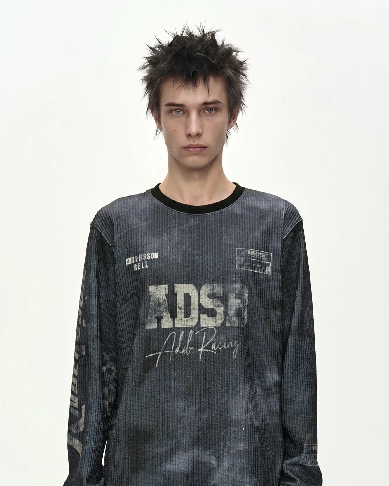 RACING PRINTED WAFFLE LONG SLEEVE T-SHIRT (BLACK) sold by Andersson Bell product image thumbnail 5