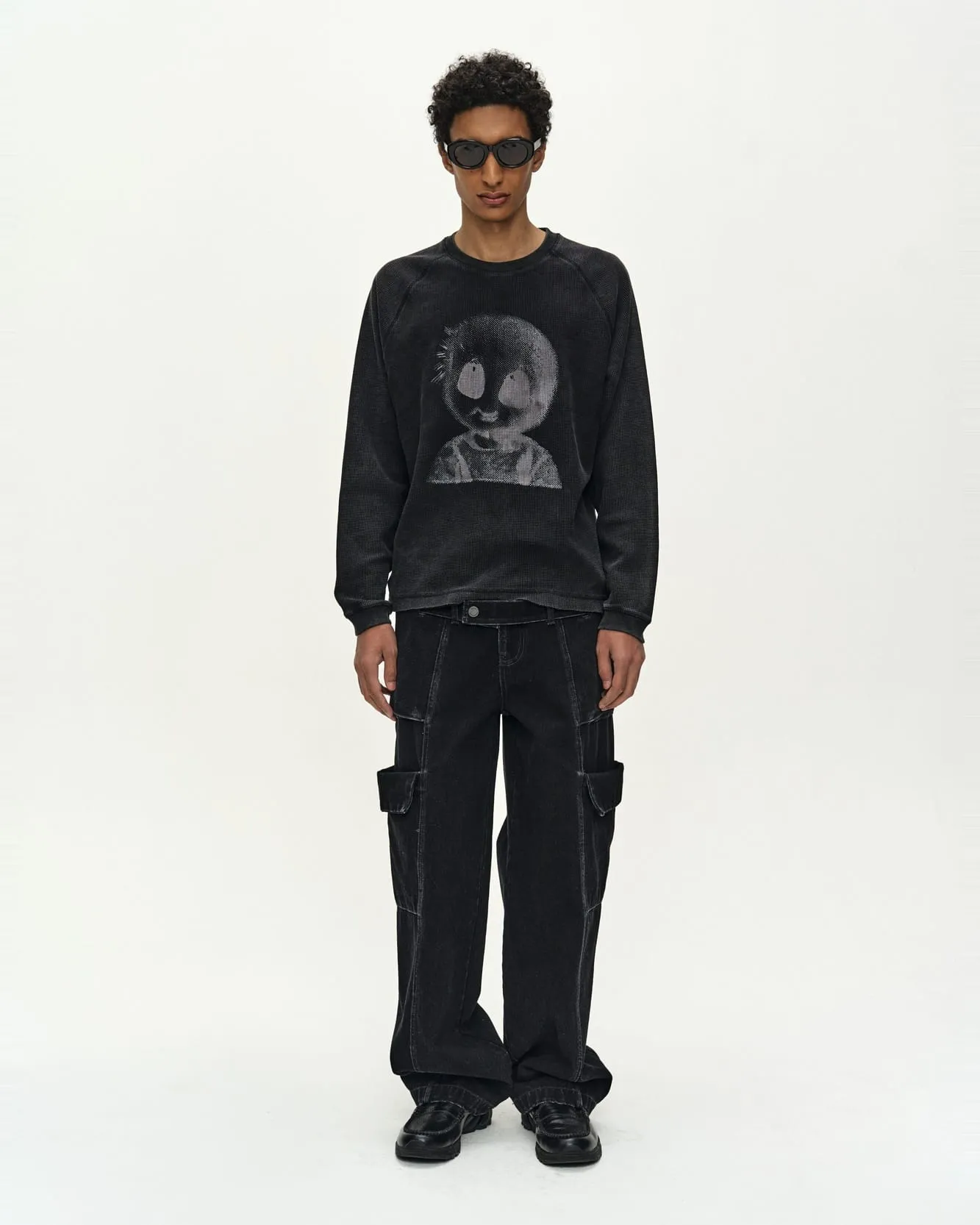 UNISEX ALIEN MACHINERY WAFFLE LONG SLEEVE T-SHIRT (WASHED BLACK) sold by Andersson Bell product image thumbnail 5