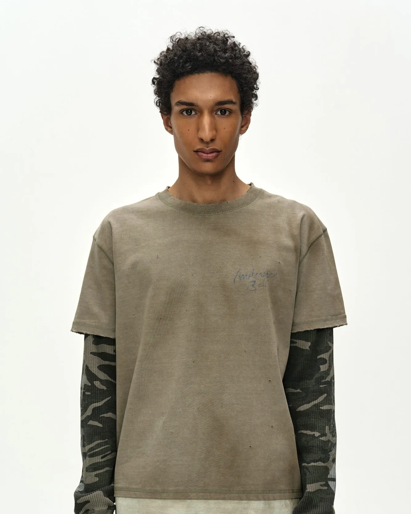 DISTRESS LAYERED LONG SLEEVE T-SHIRT (BEIGE) sold by Andersson Bell product image thumbnail 5
