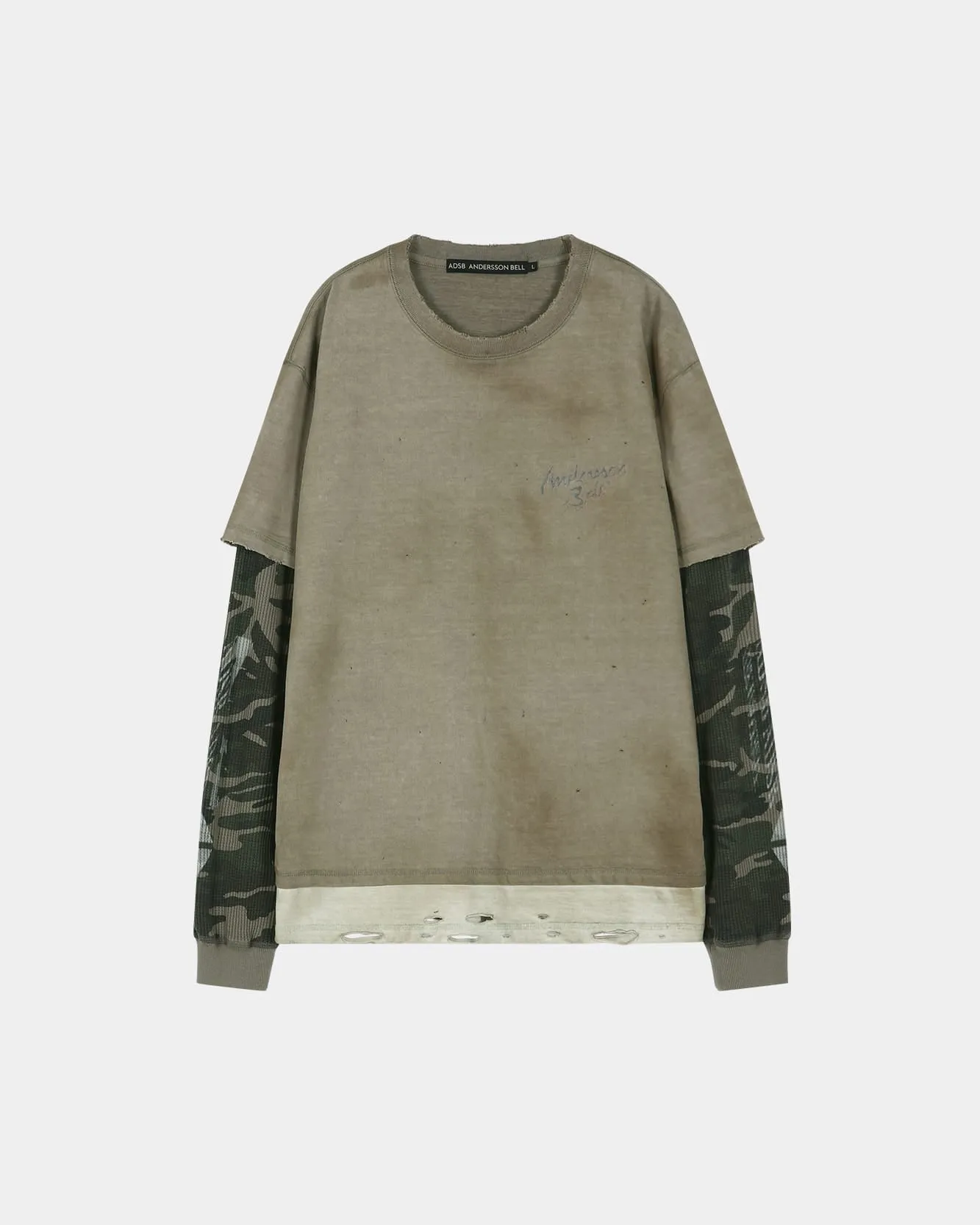DISTRESS LAYERED LONG SLEEVE T-SHIRT (BEIGE) sold by Andersson Bell product image thumbnail 2