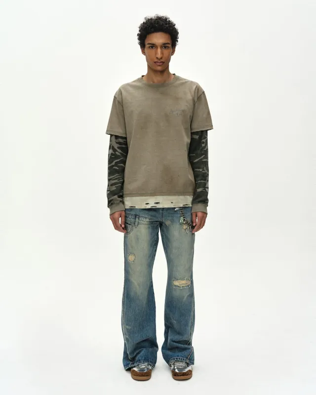 DISTRESS LAYERED LONG SLEEVE T-SHIRT (BEIGE) made by Andersson Bell