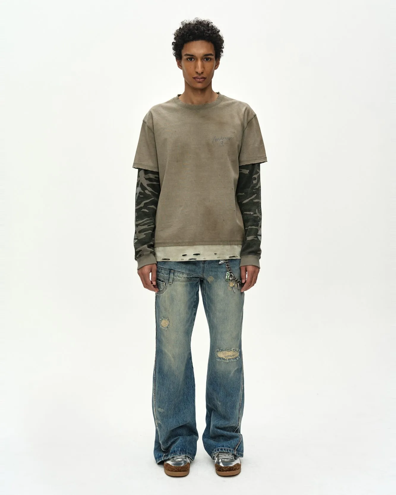 DISTRESS LAYERED LONG SLEEVE T-SHIRT (BEIGE) sold by Andersson Bell