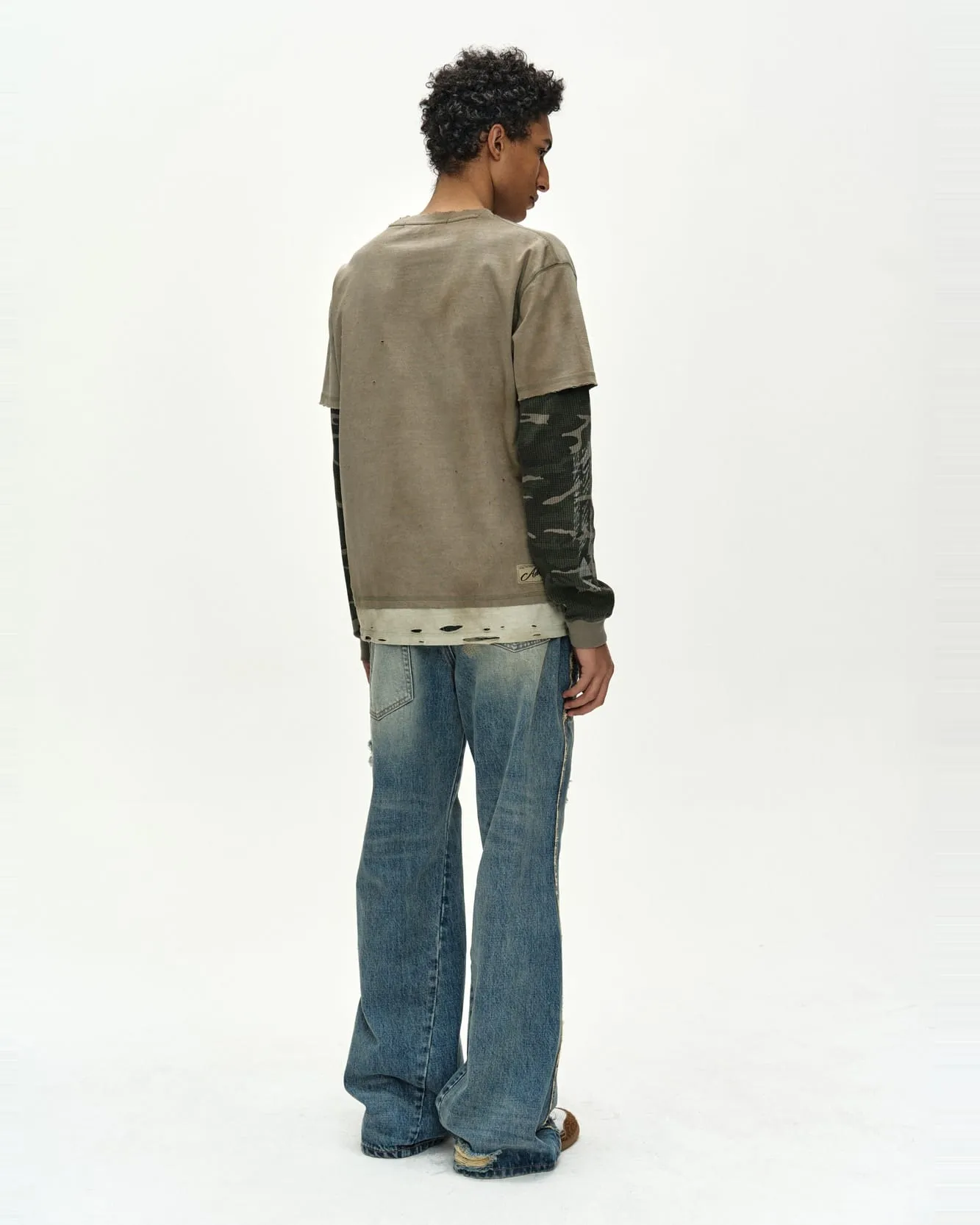 DISTRESS LAYERED LONG SLEEVE T-SHIRT (BEIGE) sold by Andersson Bell product image thumbnail 4
