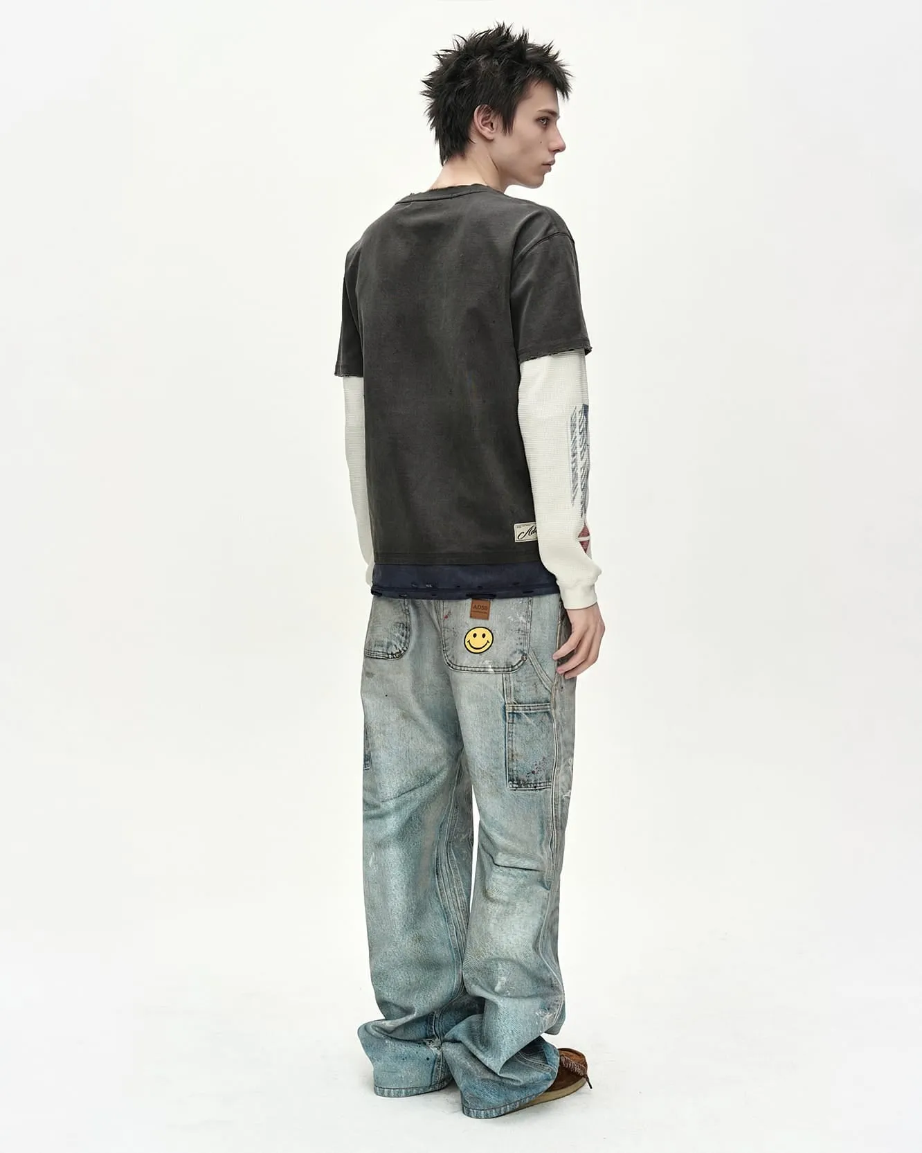 DISTRESS LAYERED LONG SLEEVE T-SHIRT (CHARCOAL) sold by Andersson Bell product image thumbnail 5