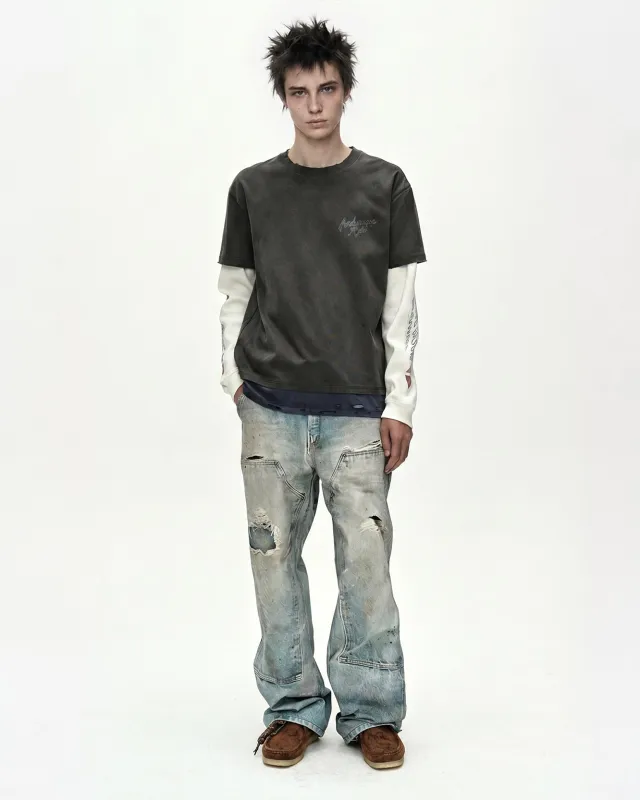 DISTRESS LAYERED LONG SLEEVE T-SHIRT (CHARCOAL) made by Andersson Bell