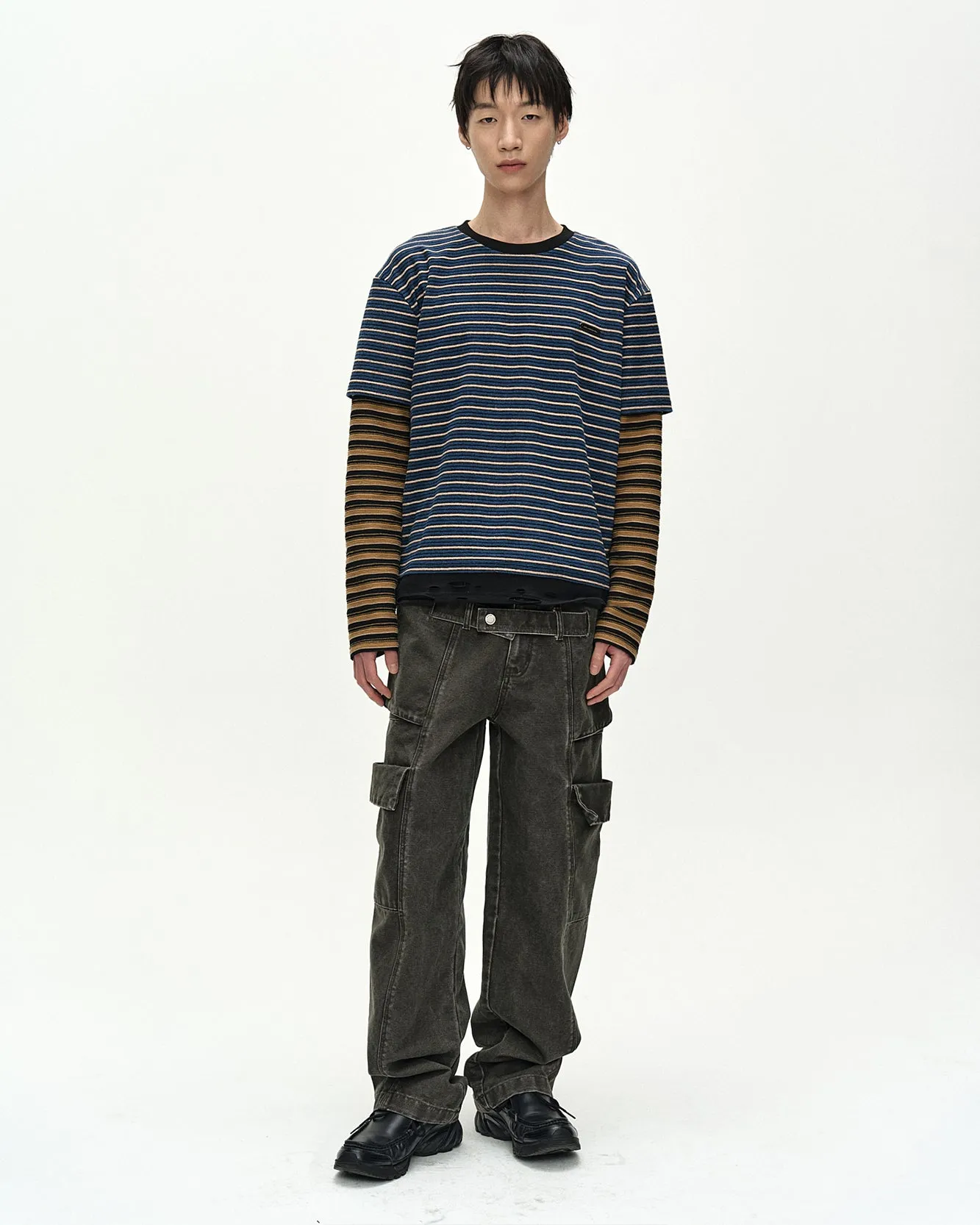 UNISEX STRIPE LAYERED LONG SLEEVE T-SHIRT (BLUE) sold by Andersson Bell