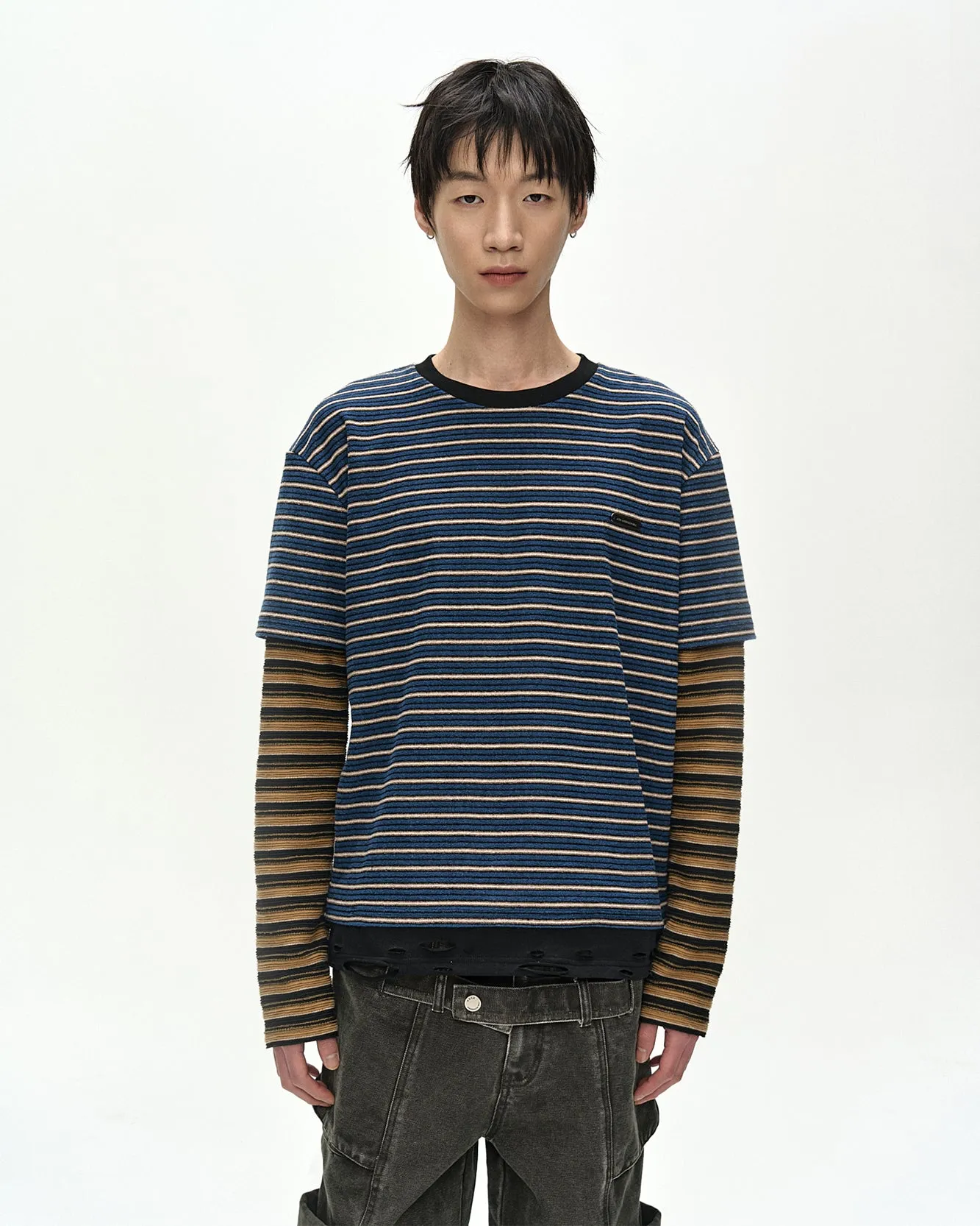 UNISEX STRIPE LAYERED LONG SLEEVE T-SHIRT (BLUE) sold by Andersson Bell product image thumbnail 5