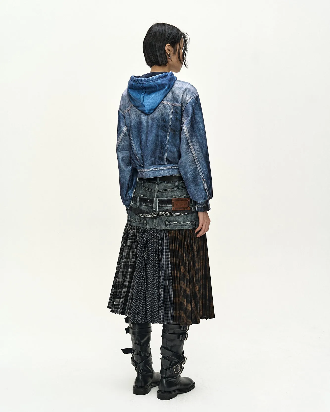 DENIM LAYERED TROMPE L'OEIL HOODIE (BLUE) sold by Andersson Bell product image thumbnail 5