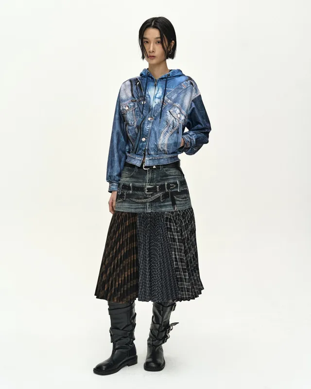 DENIM LAYERED TROMPE L'OEIL HOODIE (BLUE) made by Andersson Bell