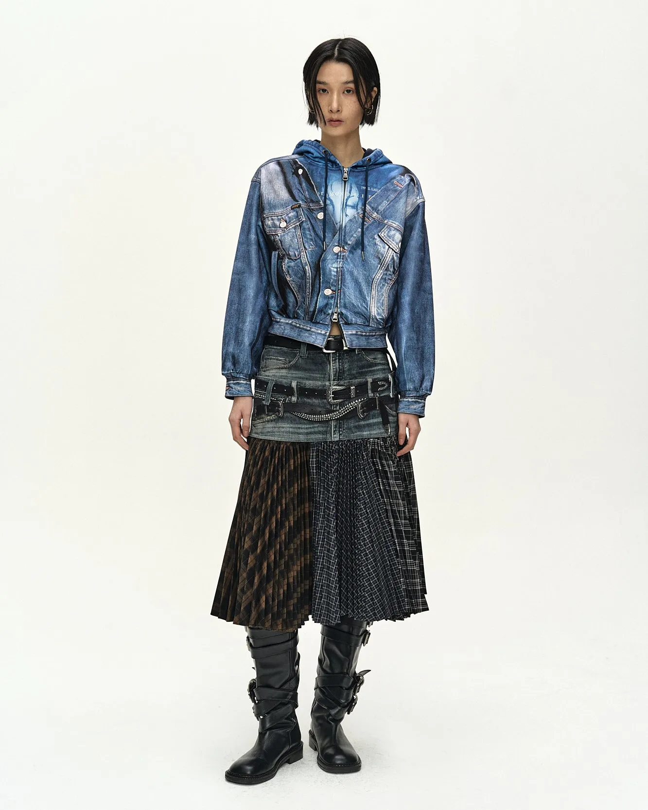 DENIM LAYERED TROMPE L'OEIL HOODIE (BLUE) sold by Andersson Bell product image thumbnail 4