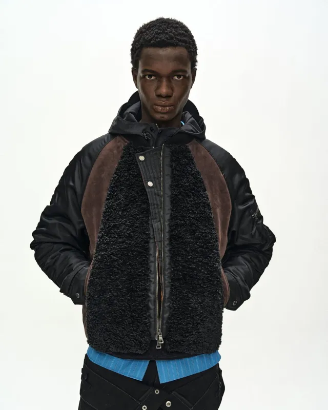 FUR NYLON RAGLAN BOMBER JACKET (BLACK) made by Andersson Bell