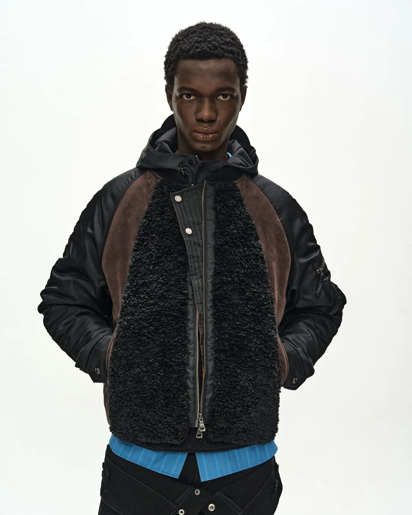 FUR NYLON RAGLAN BOMBER JACKET (BLACK) sold by Andersson Bell