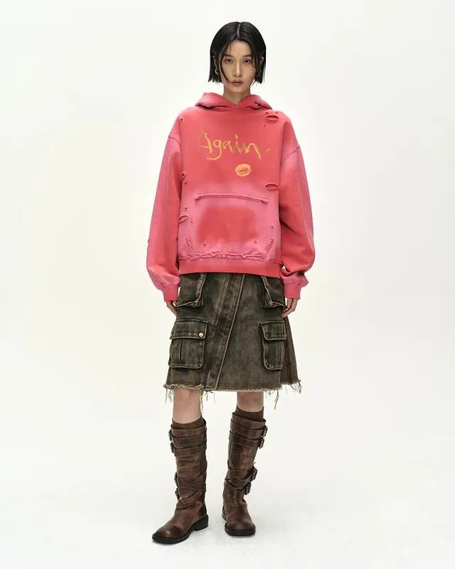 (ESSENTIAL) UNISEX SPRAY WASHED AGAIN LIP HOODIE (RED) made by Andersson Bell