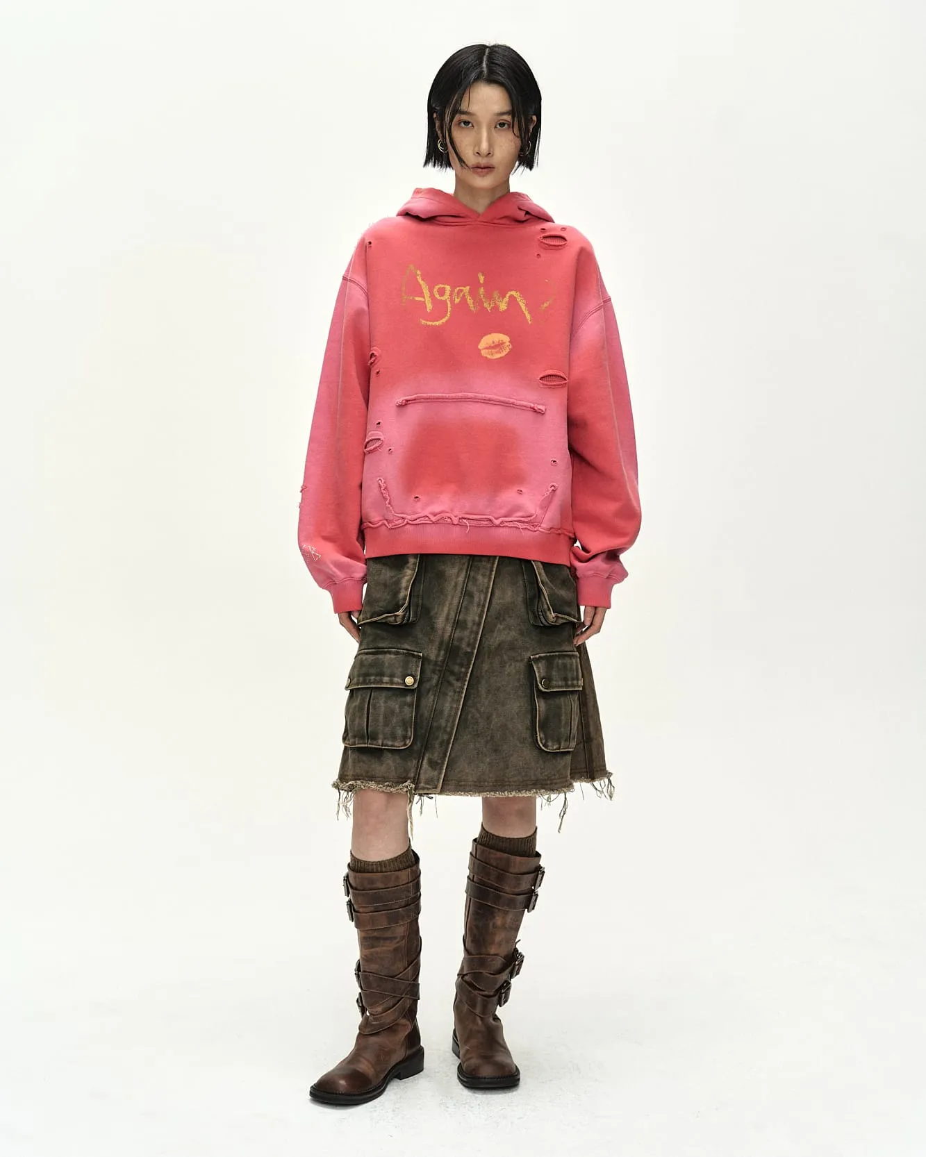 (ESSENTIAL) UNISEX SPRAY WASHED AGAIN LIP HOODIE (RED) sold by Andersson Bell