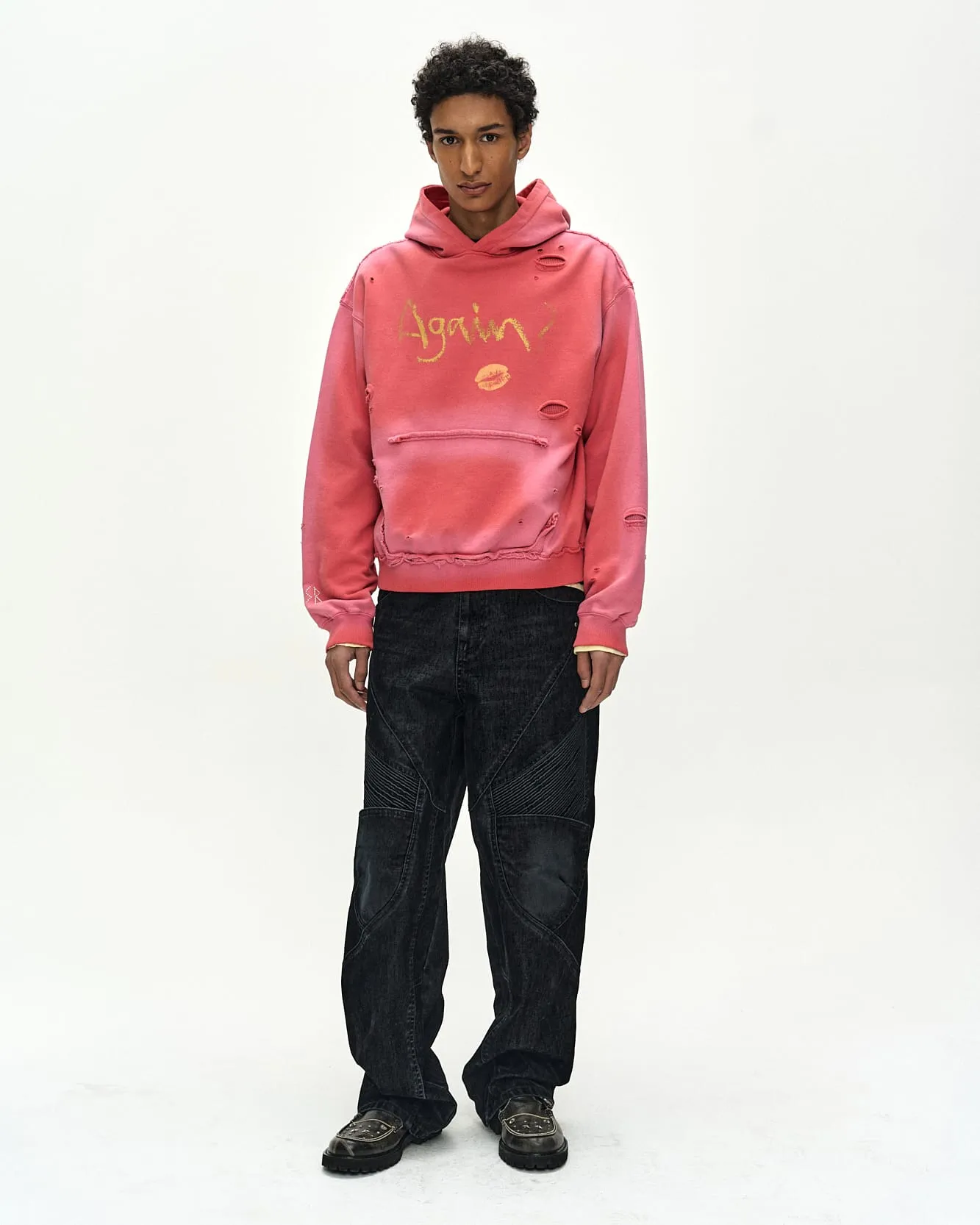 (ESSENTIAL) UNISEX SPRAY WASHED AGAIN LIP HOODIE (RED) sold by Andersson Bell product image thumbnail 4