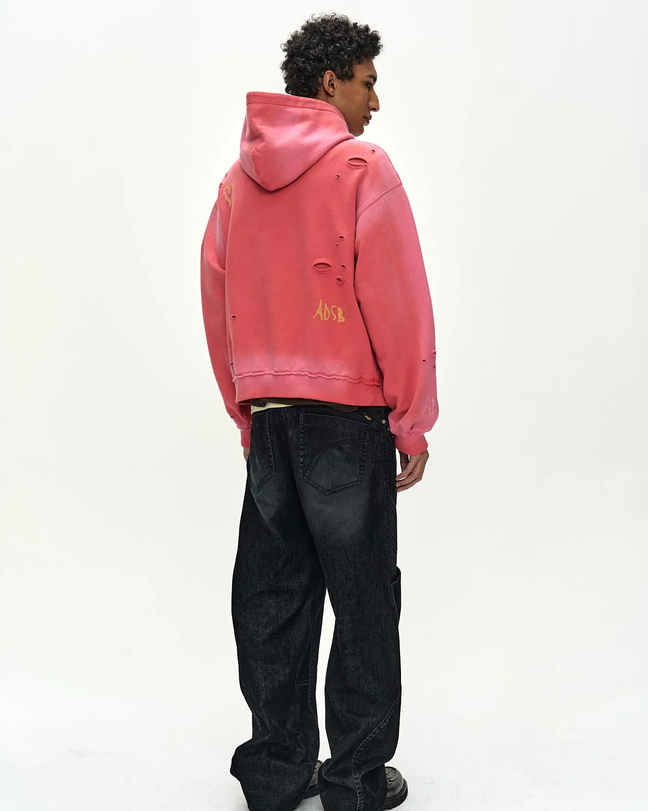 (ESSENTIAL) UNISEX SPRAY WASHED AGAIN LIP HOODIE (RED) sold by Andersson Bell product image thumbnail 5
