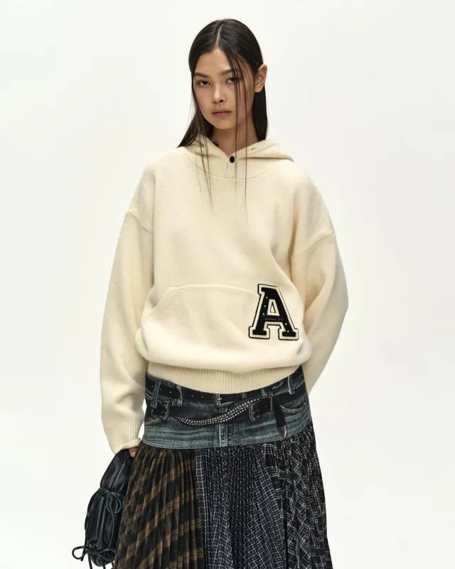 (ESSENTIAL) UNISEX VARSITY PATCH HOODIE (CREAM) made by Andersson Bell