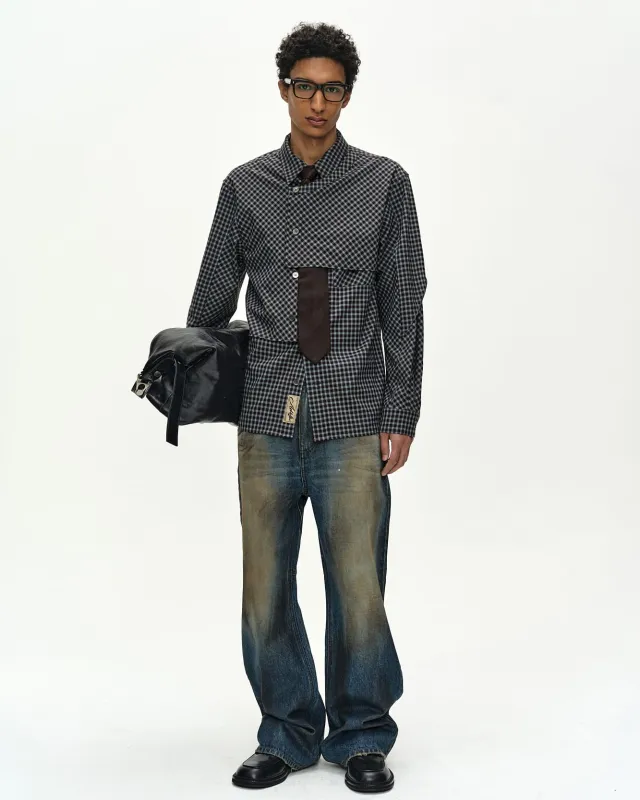 MAEY CHECK LAYERED SHIRT (BROWN/BLUE) made by Andersson Bell