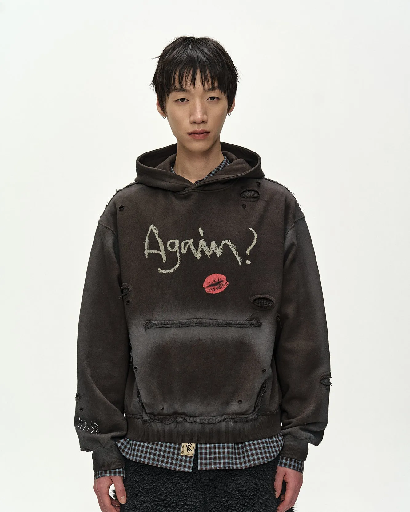 (ESSENTIAL) UNISEX SPRAY WASHED AGAIN LIP HOODIE (BROWN) sold by Andersson Bell product image thumbnail 5
