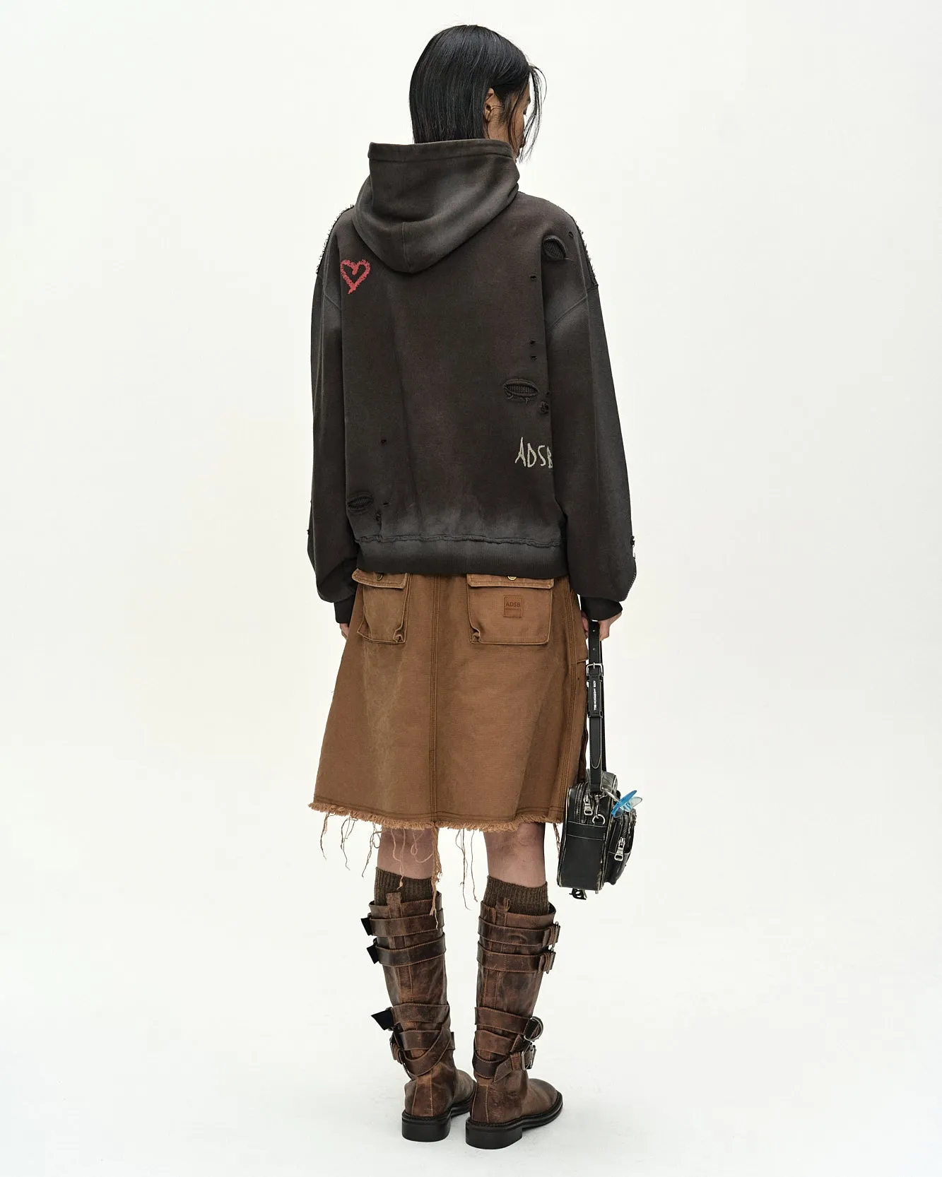 (ESSENTIAL) UNISEX SPRAY WASHED AGAIN LIP HOODIE (BROWN) sold by Andersson Bell product image thumbnail 4