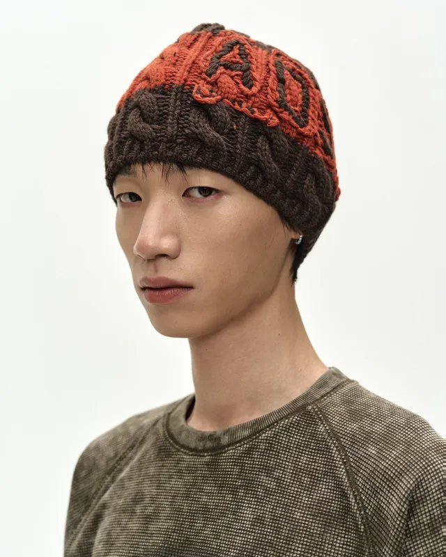 UNISEX ADSB CABLE CASHMERE BEANIE (BROWN/ORANGE) made by Andersson Bell