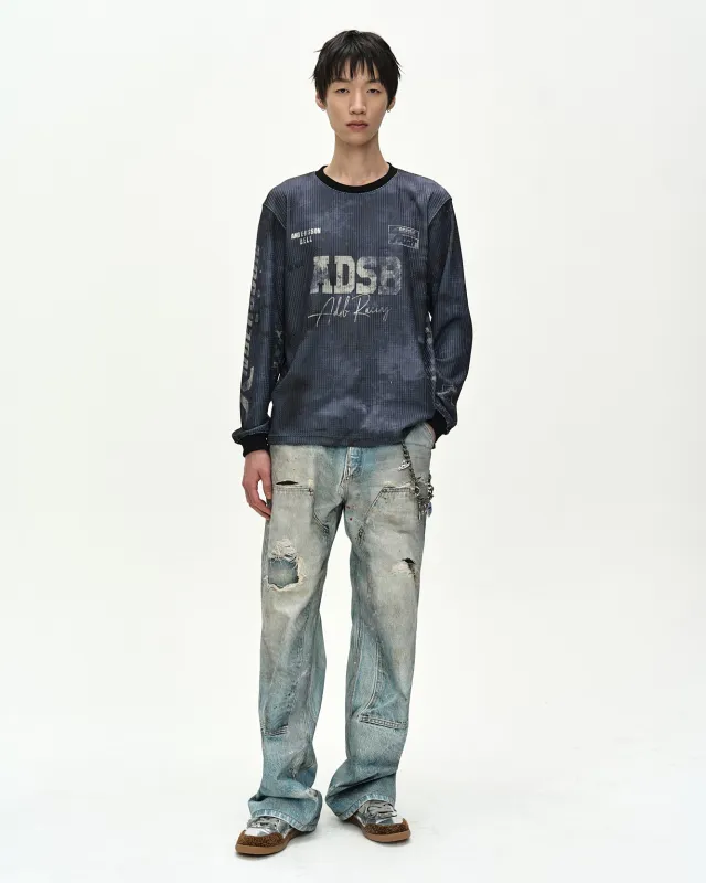 DISTRESSED TROMPE-L’ŒIL CARPENTER JEANS (MID BLUE) made by Andersson Bell