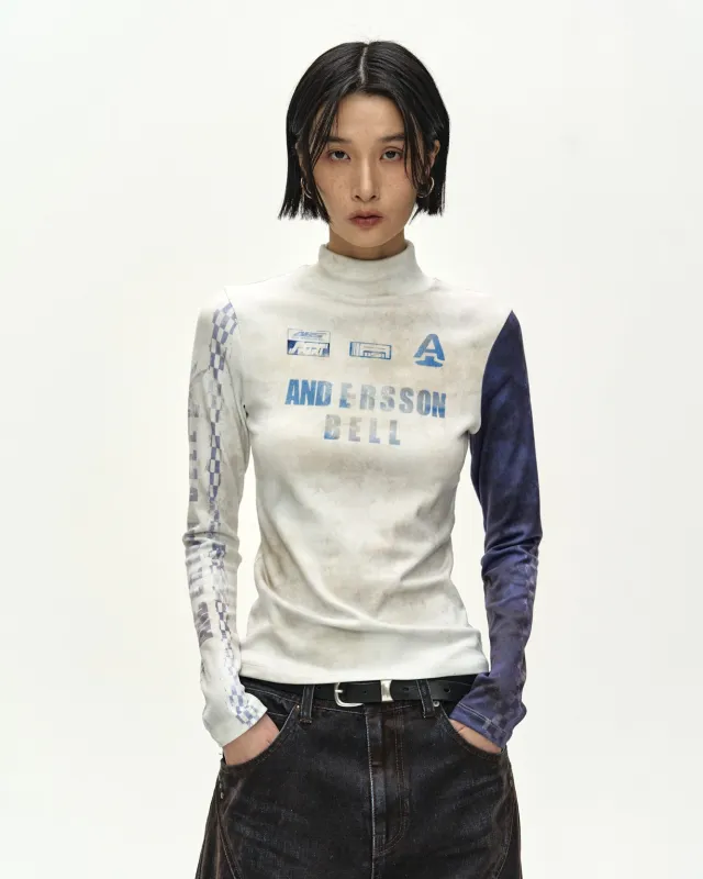 RACING GRAPHIC COLOR-BLOCK HIGH-NECK TOP (IVORY/NAVY) made by Andersson Bell