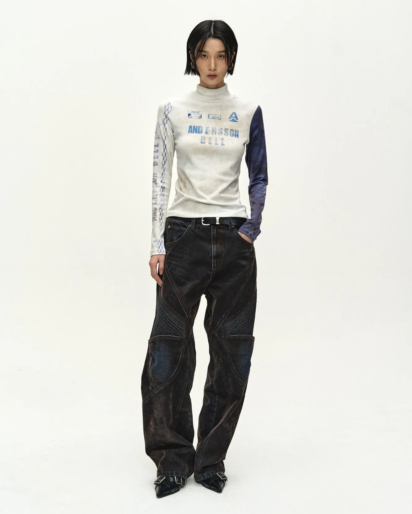 RACING GRAPHIC COLOR-BLOCK HIGH-NECK TOP (IVORY/NAVY) sold by Andersson Bell product image thumbnail 4